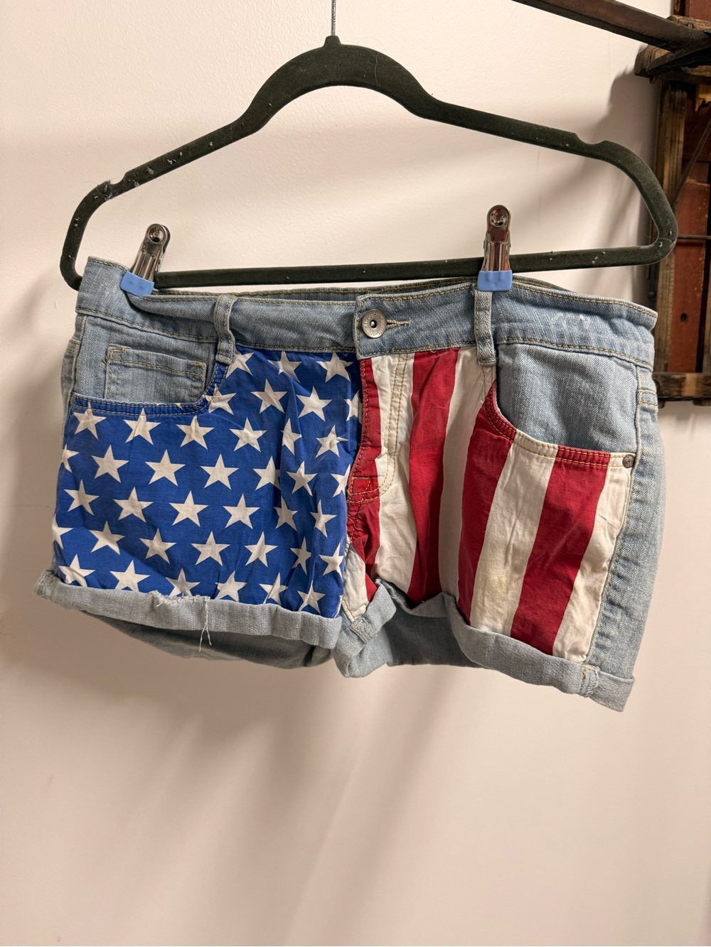 Stars & Stripes Denim Juniors  Shorts - Red, White & Blue